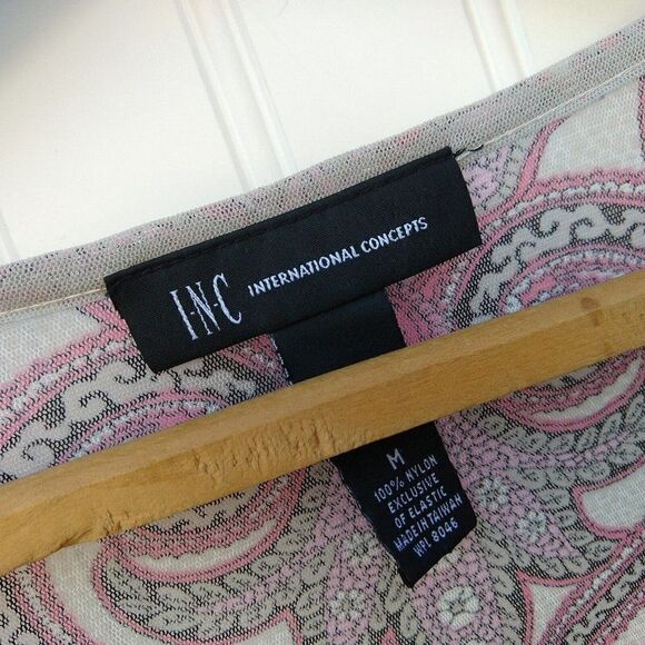 Y2K Mesh Batwing Sleeve Top Size M Pink Paisley Print Embellished Vintage Womens - Picture 8 of 9